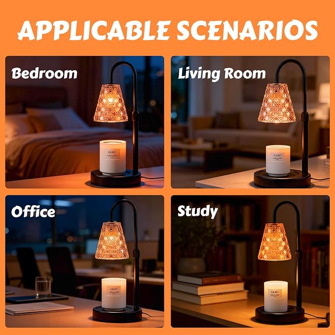 Candle Warmer Lamp with Timer Dimmable, Height Adjustable Wax Melt Warmer for Jar Candles - Includes 2 Bulbs, alternate