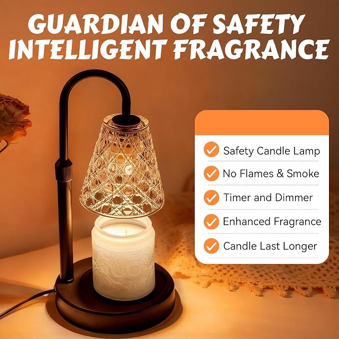 Candle Warmer Lamp with Timer Dimmable, Height Adjustable Wax Melt Warmer for Jar Candles - Includes 2 Bulbs, alternate