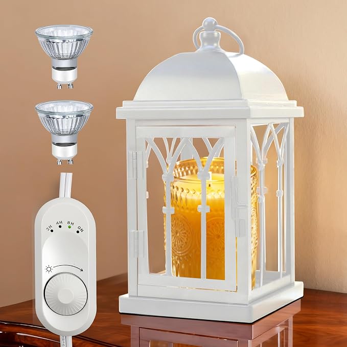 Candle Warmer Lamp with Timer,Dimmable Large Electric Lantern Candle Warmer for Jar Candles,Vintage Enclosed Candle Lamp