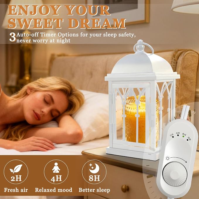 Candle Warmer Lamp with Timer,Dimmable Large Electric Lantern Candle Warmer for Jar Candles,Vintage Enclosed Candle Lamp