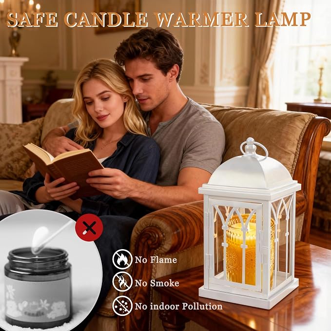 Candle Warmer Lamp with Timer,Dimmable Large Electric Lantern Candle Warmer for Jar Candles,Vintage Enclosed Candle Lamp