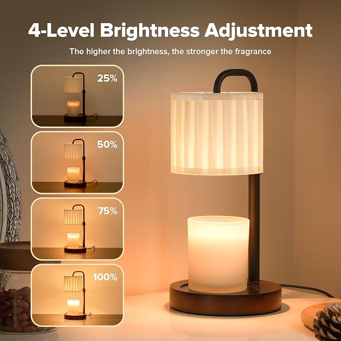 Candle Warmer Lamp with Timer, Dimmable Wax Warmer Candle Lamp for Jar Candle with 2 Bulbs, Christmas Birthday Gifts for