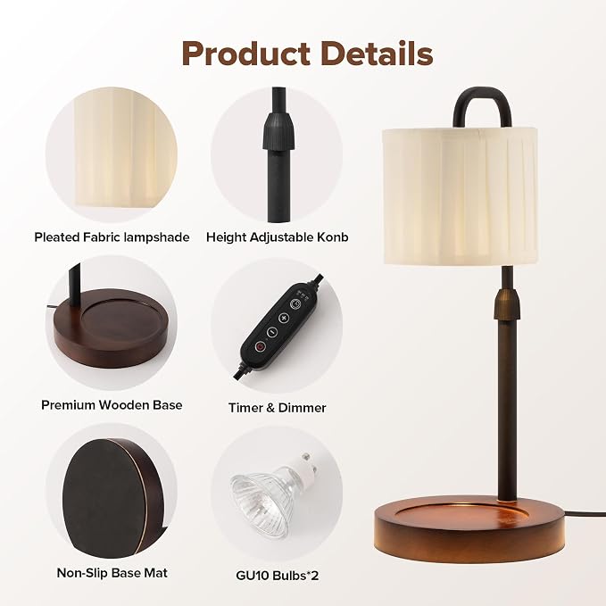 Candle Warmer Lamp with Timer, Dimmable Wax Warmer Candle Lamp for Jar Candle with 2 Bulbs, Christmas Birthday Gifts for