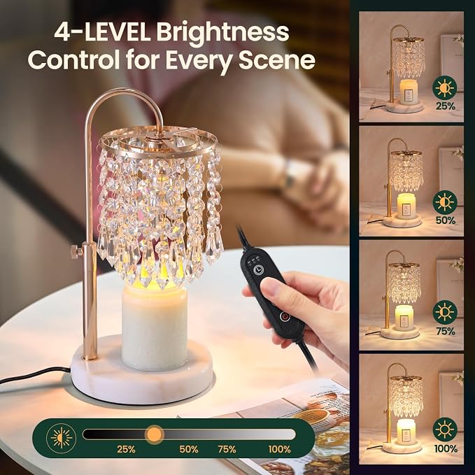 Candle Warmer Lamp with Timer Dimmer,2H/4H/8H Timer, Lamp Candle Warmer with Marble Base for Adjustable Height, alternate