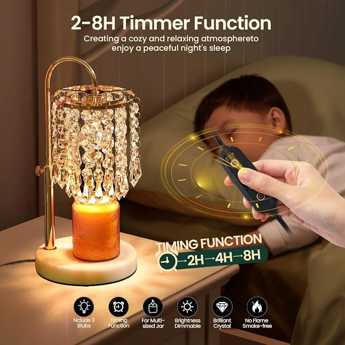 Candle Warmer Lamp with Timer Dimmer,2H/4H/8H Timer, Lamp Candle Warmer with Marble Base for Adjustable Height, alternate