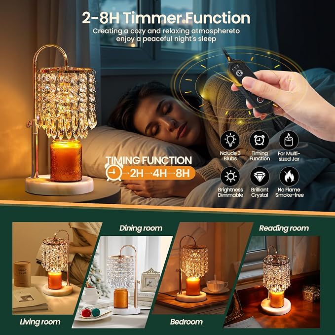 Candle Warmer Lamp with Timer Dimmer,2H/4H/8H Timer, Lamp Candle Warmer with Marble Base for Adjustable Height, alternate