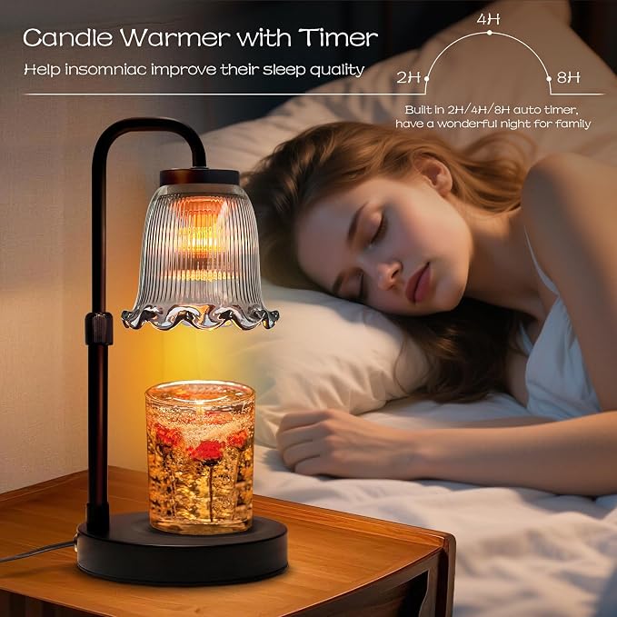 Candle Warmer Lamp with Timer Dimmer: 3 Timing Mode, 35W Safety Anti-Scalding, 4 Level Dimming Romantic Night - Wax Warmer