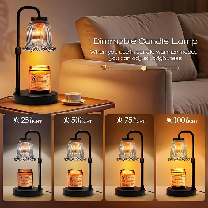 Candle Warmer Lamp with Timer Dimmer: 3 Timing Mode, 35W Safety Anti-Scalding, 4 Level Dimming Romantic Night - Wax Warmer