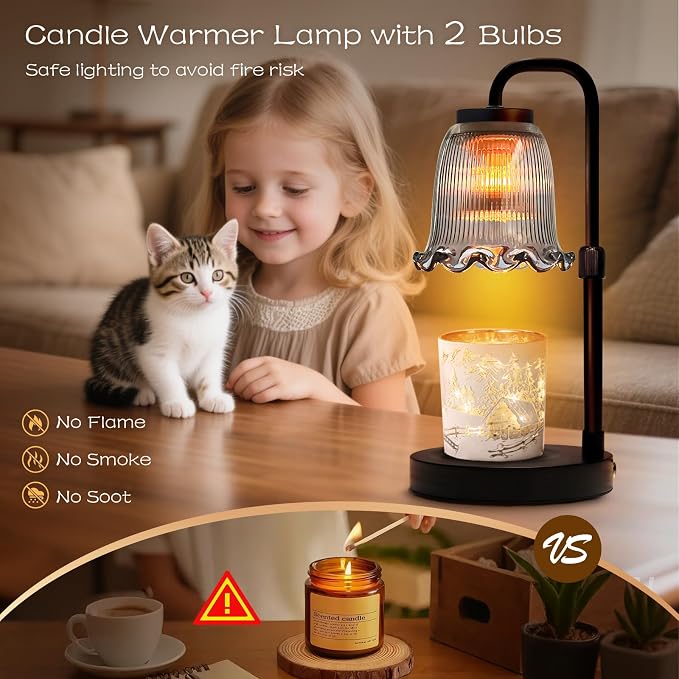 Candle Warmer Lamp with Timer Dimmer: 3 Timing Mode, 35W Safety Anti-Scalding, 4 Level Dimming Romantic Night - Wax Warmer