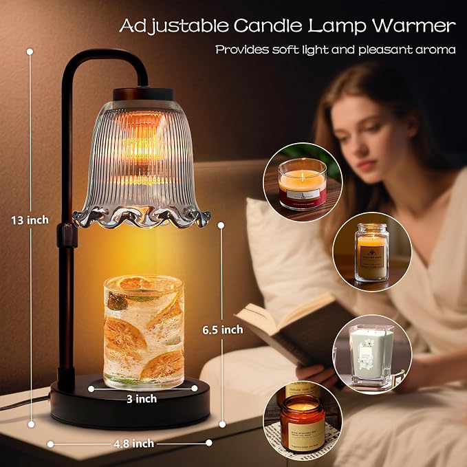 Candle Warmer Lamp with Timer Dimmer: 3 Timing Mode, 35W Safety Anti-Scalding, 4 Level Dimming Romantic Night - Wax Warmer