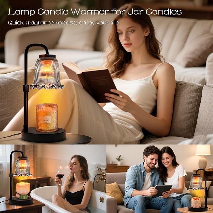 Candle Warmer Lamp with Timer Dimmer: 3 Timing Mode, 35W Safety Anti-Scalding, 4 Level Dimming Romantic Night - Wax Warmer
