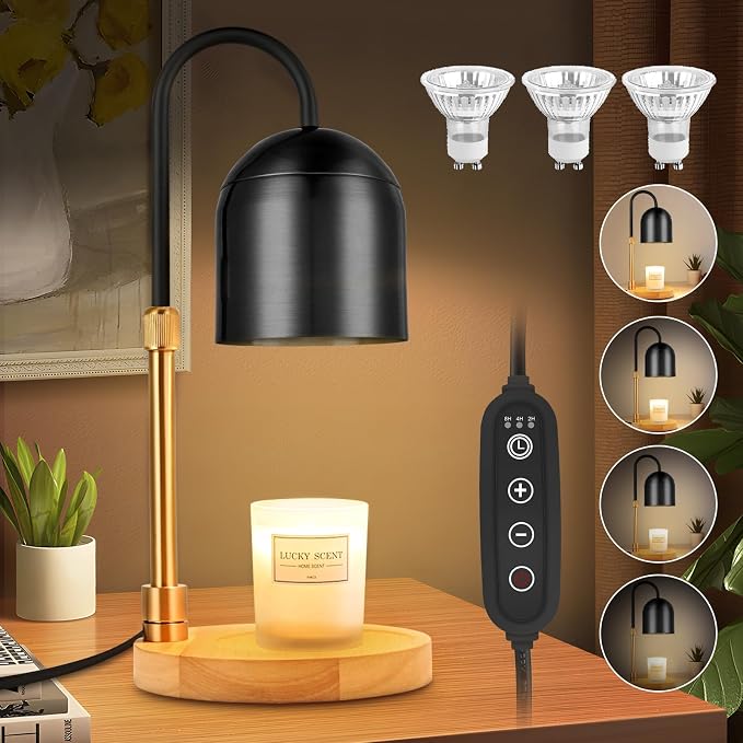 Candle Warmer Lamp with Timer & Dimmer, Adjustable Height Electric Candle Warmer with 3 Bulbs,Compatible Scented Candles