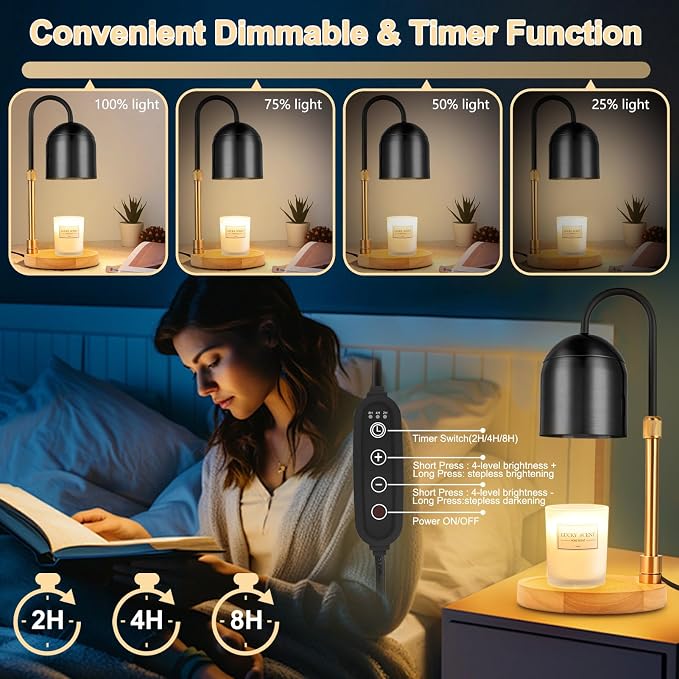 Candle Warmer Lamp with Timer & Dimmer, Adjustable Height Electric Candle Warmer with 3 Bulbs,Compatible Scented Candles