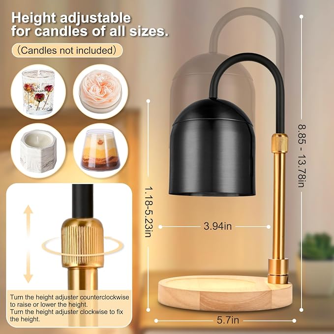 Candle Warmer Lamp with Timer & Dimmer, Adjustable Height Electric Candle Warmer with 3 Bulbs,Compatible Scented Candles