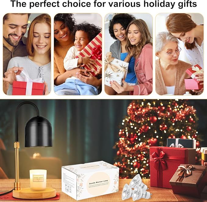 Candle Warmer Lamp with Timer & Dimmer, Adjustable Height Electric Candle Warmer with 3 Bulbs,Compatible Scented Candles