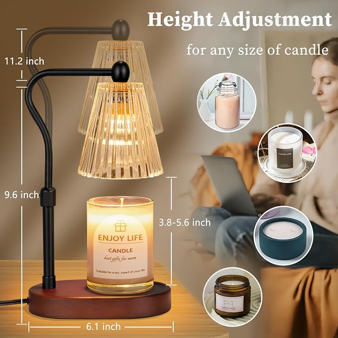Candle Warmer Lamp with Timer Dimmer Adjustable Height,Mothers Day Gifts,Electric Wax Warmer Vintage Home Decor for Scented