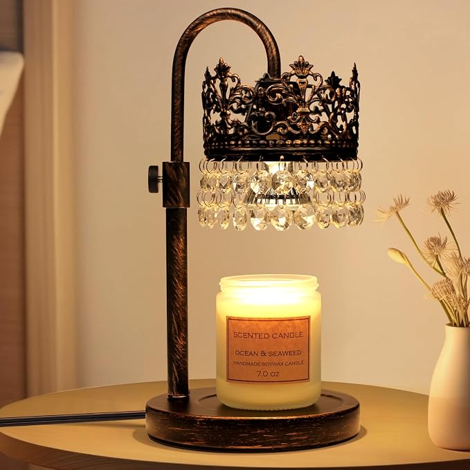 Candle Warmer Lamp with Timer Dimmer Adjustable Height with 2 Bulbs Crystal Candle Lamp Elegant Home Decor for Valentine's