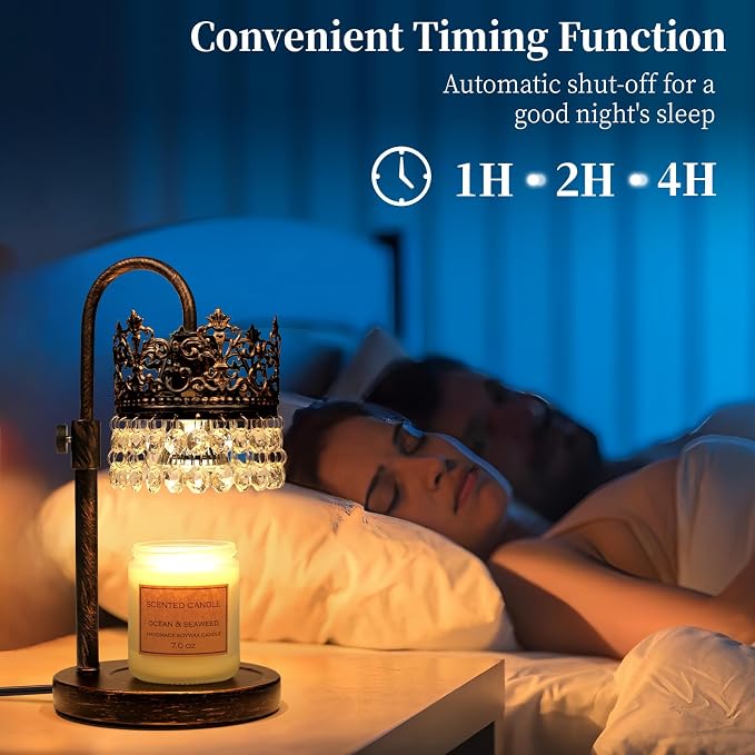 Candle Warmer Lamp with Timer Dimmer Adjustable Height with 2 Bulbs Crystal Candle Lamp Elegant Home Decor for Valentine's