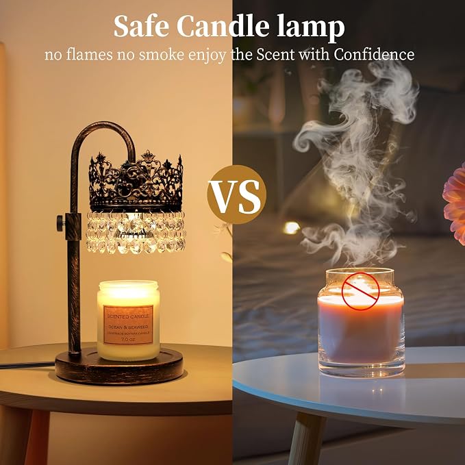 Candle Warmer Lamp with Timer Dimmer Adjustable Height with 2 Bulbs Crystal Candle Lamp Elegant Home Decor for Valentine's