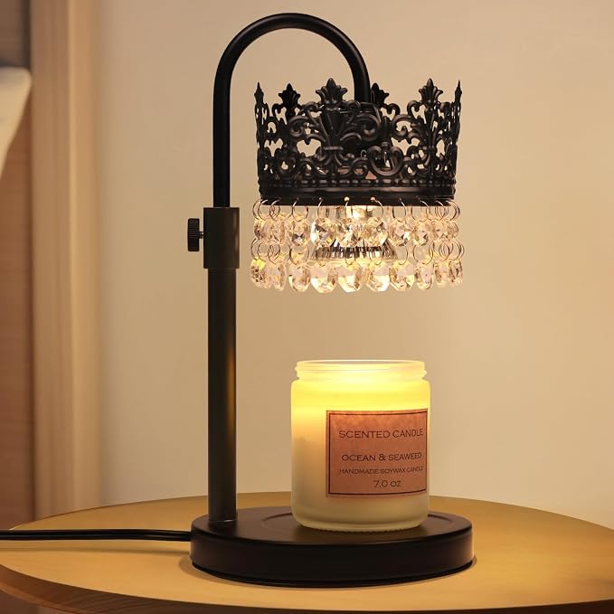 Candle Warmer Lamp with Timer Dimmer Adjustable Height with 2 Bulbs Crystal Candle Lamp Elegant Home Decor for Valentine's