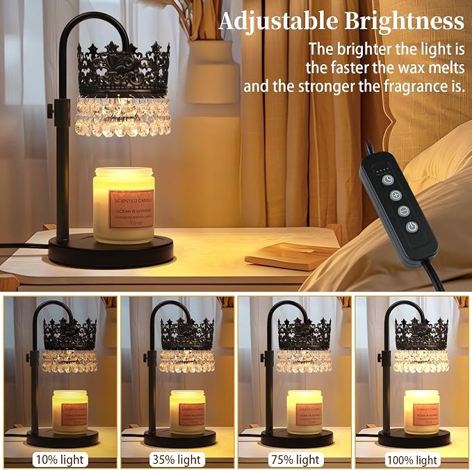Candle Warmer Lamp with Timer Dimmer Adjustable Height with 2 Bulbs Crystal Candle Lamp Elegant Home Decor for Valentine's