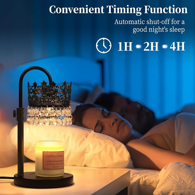 Candle Warmer Lamp with Timer Dimmer Adjustable Height with 2 Bulbs Crystal Candle Lamp Elegant Home Decor for Valentine's