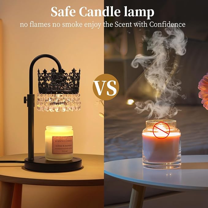 Candle Warmer Lamp with Timer Dimmer Adjustable Height with 2 Bulbs Crystal Candle Lamp Elegant Home Decor for Valentine's