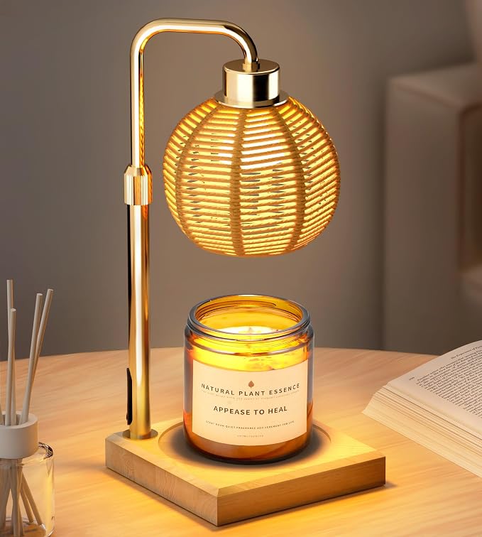 Candle Warmer Lamp with Timer Dimmer, Adjustable Height Candle Warmer with 2 Bulbs, Heat-Resistant Lampshade, Melt Wax Warmer