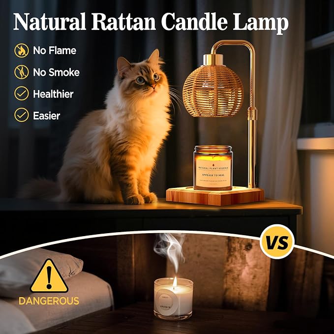Candle Warmer Lamp with Timer Dimmer, Adjustable Height Candle Warmer with 2 Bulbs, Heat-Resistant Lampshade, Melt Wax Warmer
