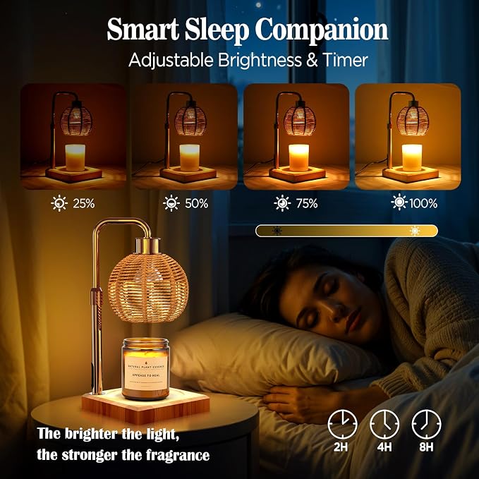 Candle Warmer Lamp with Timer Dimmer, Adjustable Height Candle Warmer with 2 Bulbs, Heat-Resistant Lampshade, Melt Wax Warmer