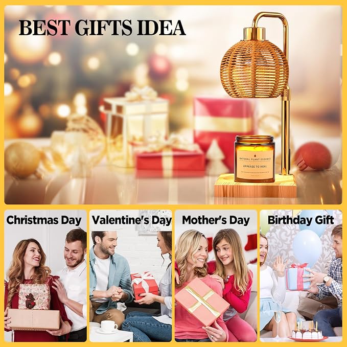 Candle Warmer Lamp with Timer Dimmer, Adjustable Height Candle Warmer with 2 Bulbs, Heat-Resistant Lampshade, Melt Wax Warmer