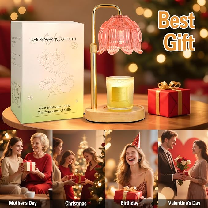 Candle Warmer Lamp with Timer Dimmer, Adjustable Height Candle Wax Warmer, Christmas Birthday Gift for Mom Women, House