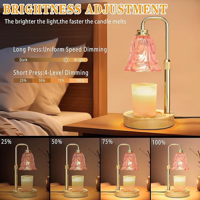 Candle Warmer Lamp with Timer Dimmer, Adjustable Height Pink Tulip Candle Wax Warmer, Christmas Birthday Gift for Mom Women