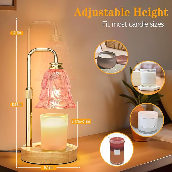 Candle Warmer Lamp with Timer Dimmer, Adjustable Height Pink Tulip Candle Wax Warmer, Christmas Birthday Gift for Mom Women