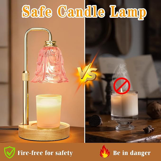 Candle Warmer Lamp with Timer Dimmer, Adjustable Height Pink Tulip Candle Wax Warmer, Christmas Birthday Gift for Mom Women
