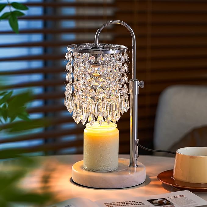 Candle Warmer Lamp with Timer Dimmer and 3 Bulbs, Lamp Candle Warmer with Marble Base,Wax Melt Warmer for Jar Candles