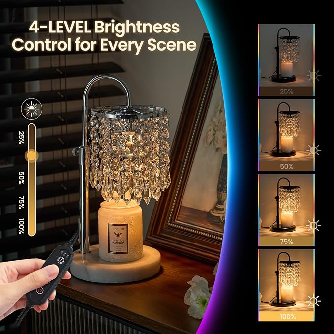 Candle Warmer Lamp with Timer Dimmer and 3 Bulbs, Lamp Candle Warmer with Marble Base,Wax Melt Warmer for Jar Candles