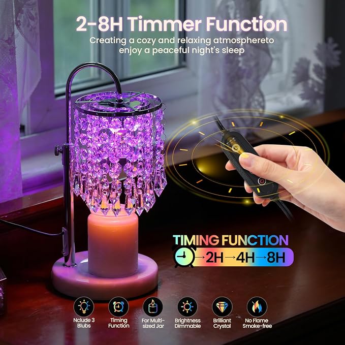 Candle Warmer Lamp with Timer Dimmer and 3 Bulbs, Lamp Candle Warmer with Marble Base,Wax Melt Warmer for Jar Candles