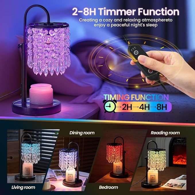 Candle Warmer Lamp with Timer Dimmer and 3 Bulbs, Lamp Candle Warmer with Marble Base,Wax Melt Warmer for Jar Candles