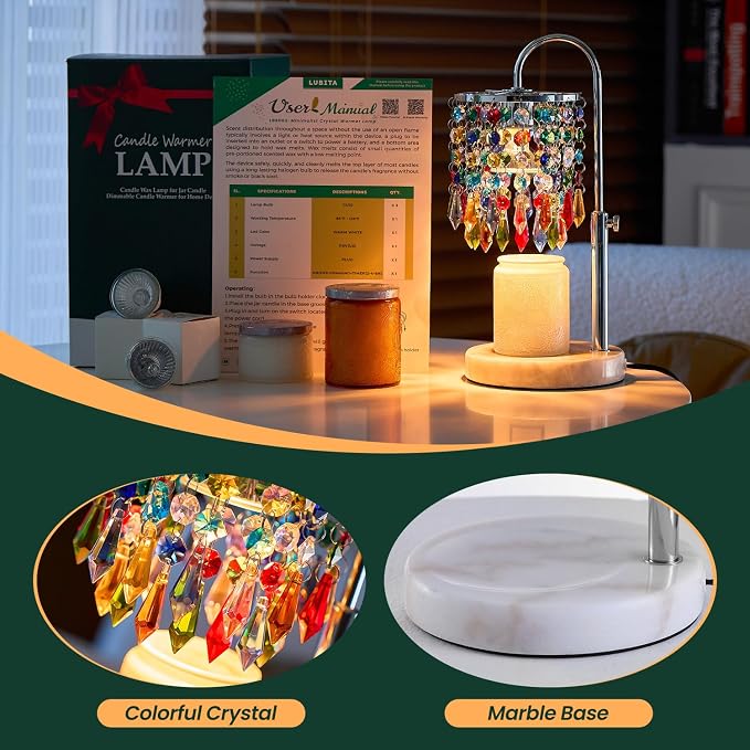Candle Warmer Lamp with Timer Dimmer and 3 Bulbs, Lamp Candle Warmer with Marble Base, Wax Melt Warmer for Jar, alternate