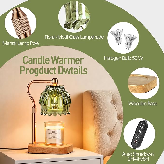 Candle Warmer Lamp with Timer Dimmer - Birthday Gift for Women Mom, Electric Wax Melter Warmer Adjustable Height for Jar