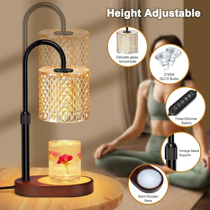 Candle Warmer Lamp with Timer, Dimmer Candle Lamp with RGB Light, Height Adjustable, alternate product view 4