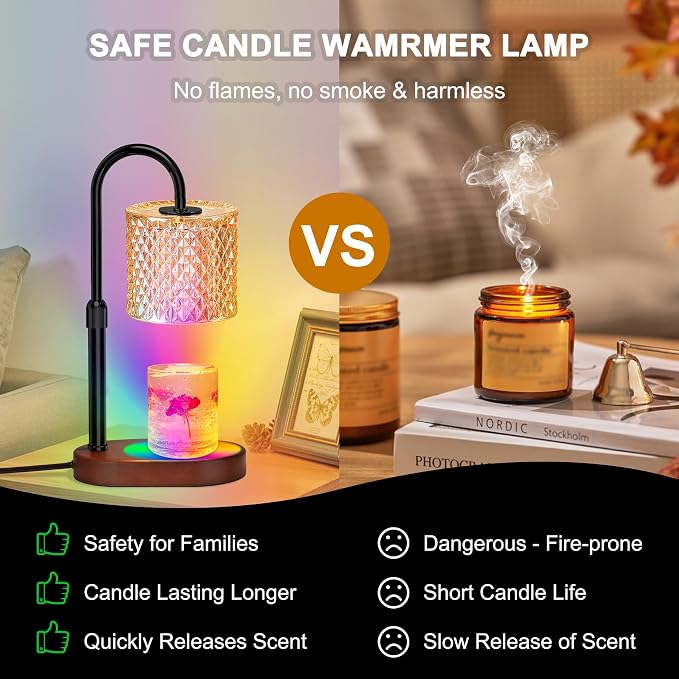 Candle Warmer Lamp with Timer, Dimmer Candle Lamp with RGB Light, Height Adjustable, alternate product view 6