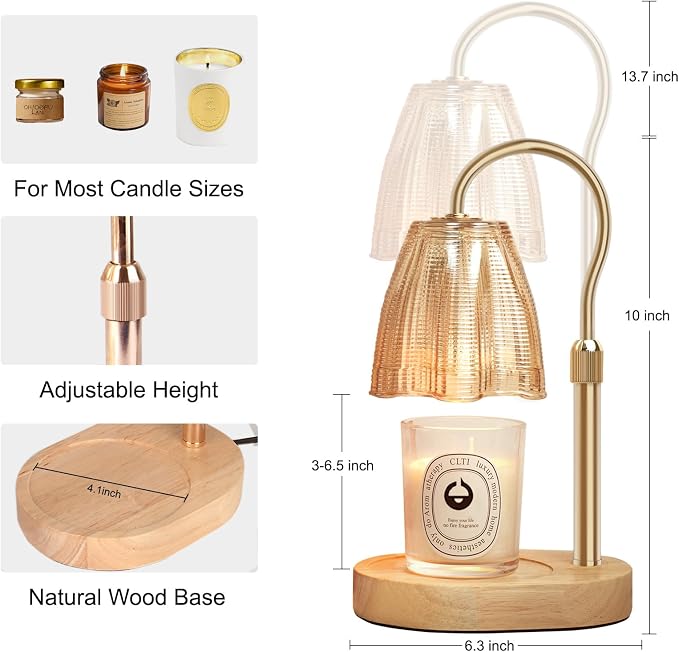 Candle Warmer Lamp with Timer & Dimmer, Candle Warmer Height Adjustable, Fits All Jar Scented Candles, Candle Lamp with 3