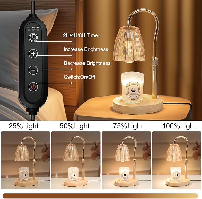Candle Warmer Lamp with Timer & Dimmer, Candle Warmer Height Adjustable, Fits All Jar Scented Candles, Candle Lamp with 3