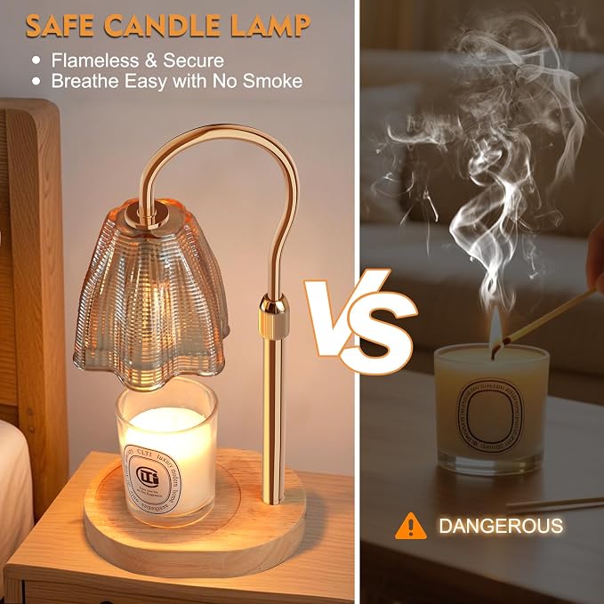 Candle Warmer Lamp with Timer & Dimmer, Candle Warmer Height Adjustable, Fits All Jar Scented Candles, Candle Lamp with 3