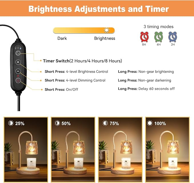 Candle Warmer Lamp with Timer & Dimmer, Candle Warmer Height Adjustable, Fits All Jar Scented Candles, Candle Lamp with 3