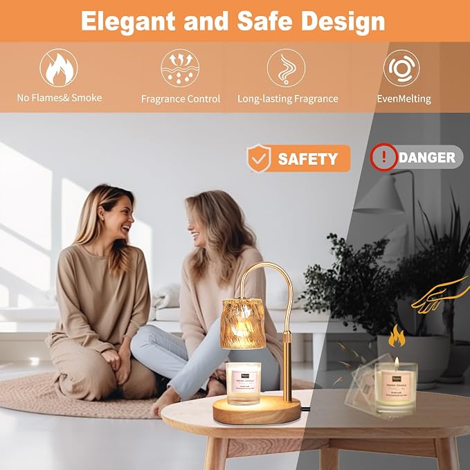 Candle Warmer Lamp with Timer & Dimmer, Candle Warmer Height Adjustable, Fits All Jar Scented Candles, Candle Lamp with 3