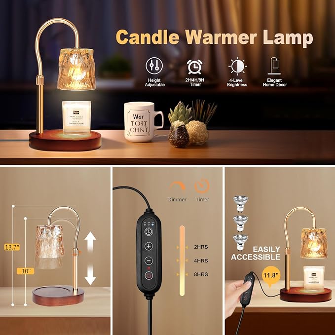 Candle Warmer Lamp with Timer & Dimmer, Candle Warmer Height Adjustable, Fits All Jar Scented Candles, alternate product view
