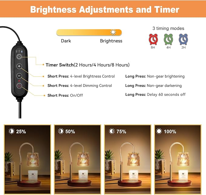 Candle Warmer Lamp with Timer & Dimmer, Candle Warmer Height Adjustable, Fits All Jar Scented Candles, alternate product view